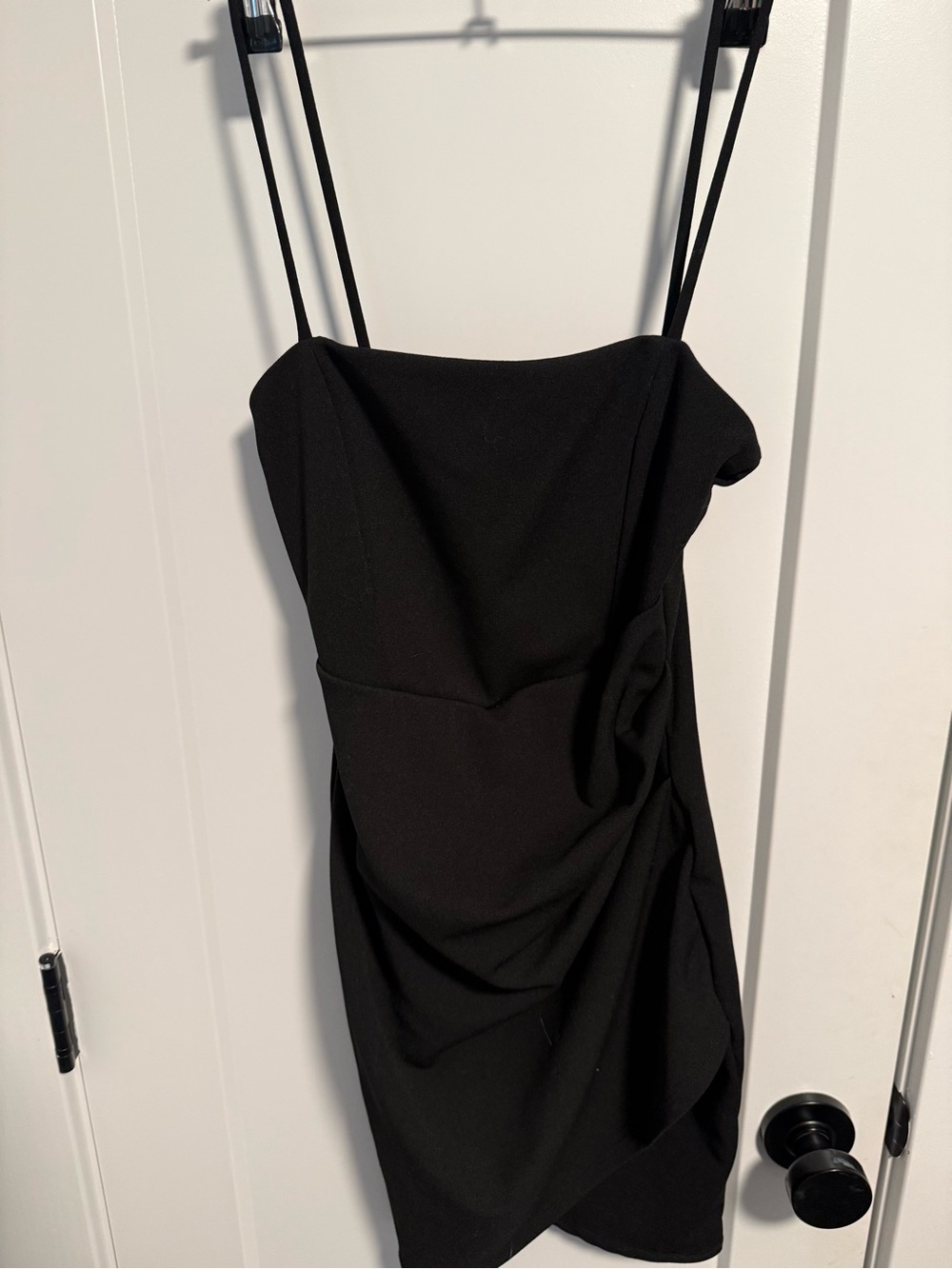 Black Strappy Ruched Mini Dress -